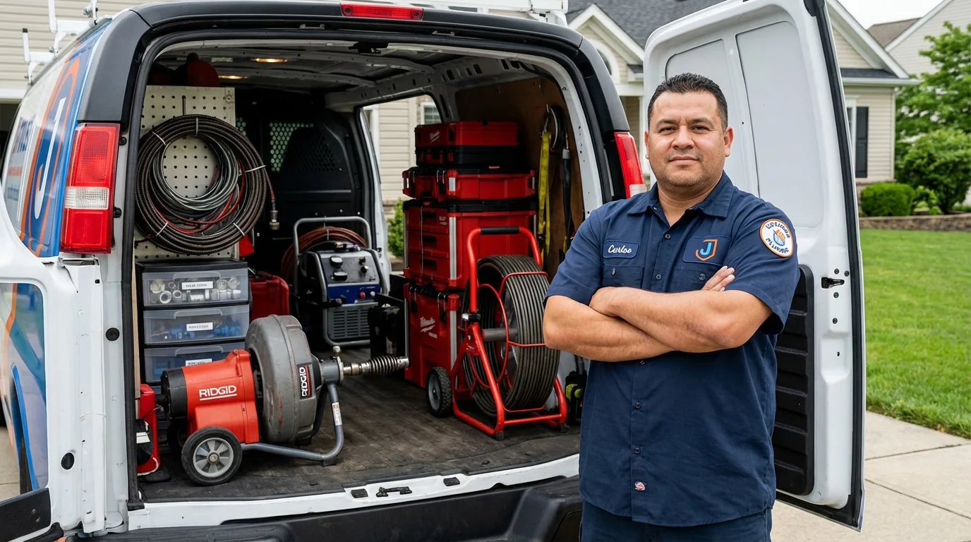 Professional drain cleaning equipment and Johns Plumbing LLC plumber in Elmhurst